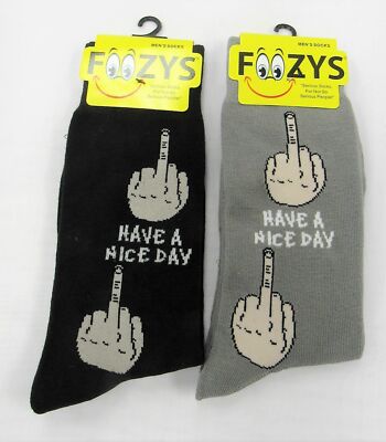 Have A Nice Day Middle Finger Flip Off Bird Hand 2 Pairs Mens Crew Foozys Socks 