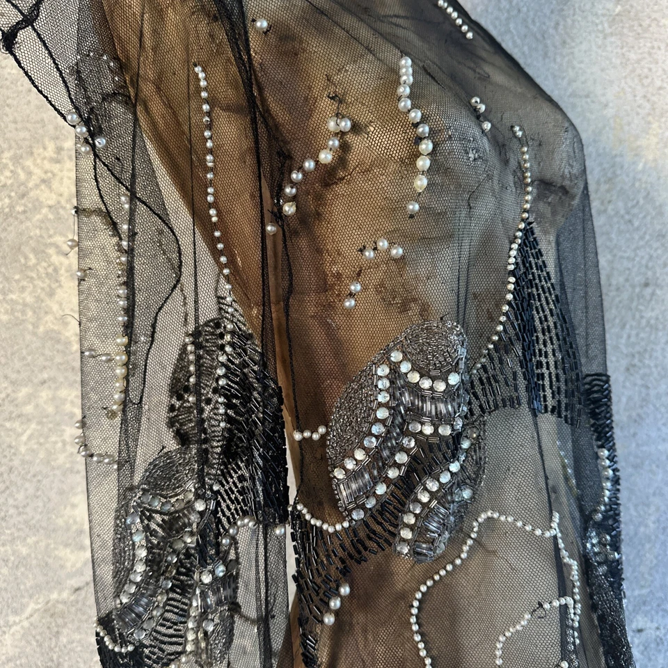 Antiguo Mini Vestido Top Años 20 Vintage Bordado en Red Cuentas de Murciélago Perla Estrás Foto 2 de 4