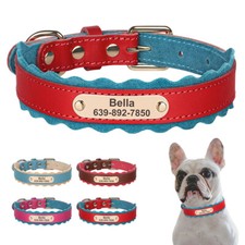 Personalized Leather Dog Collar Soft Padded Custom Engraved Pet Name Collars S-L