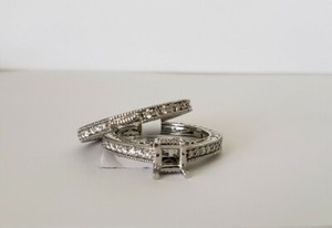 14k White Gold Round Diamond Antique Wedding Set Approx 0.31ctw