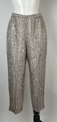 Emanuel Ungaro 100% Silk Flat Front Trousers Ivory Taupe 6 40 GRUPPO GFT
