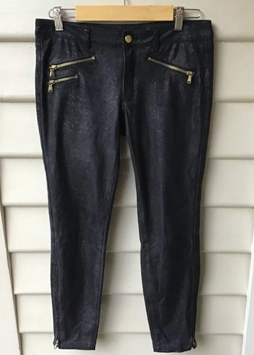Zara Black Snake Print Jeans Suede S 10 8 Skinny Jeggings Ankle Zips Zip Pockets