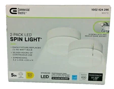 Commercial Electric 2 Pack 5" 50 Watt Equivalent White Integrated LED Flushmount