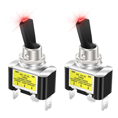 DaierTek 30 Amp Heavy Duty DC Toggle Switch, 12V 30A Lighted 2pcs Red LED 