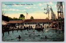 People Bathers Flag Swimming Pool Sulphur Springs Florida P85A