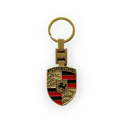 Porsche Crest Metal Keyring Keychain Car Cayman Macan Taycan 911 4 x 3cm Gold