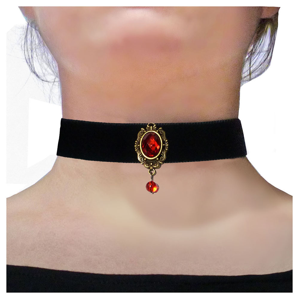 Ras de cou en velours noir avec pendentif rouge sang-collier camée gothique victorien-collier de vampire - France