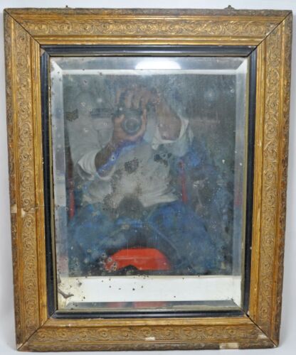 Antique Wooden Large Wall Hanging Mirror Frame Original Old Hand Crafted - Zdjęcie 1 z 4