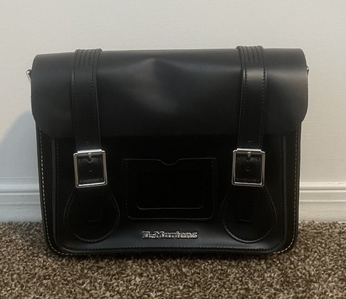 Dr Martens Leather Messenger Bag Satchel Black Kiev Smooth Front Buckle No Strap