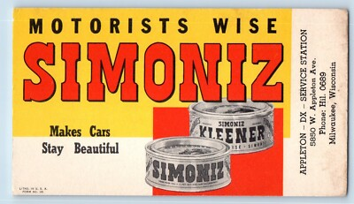#ad #ad Advertising Postcard Motorist Wise Simoniz Appleton Service Station Milwaukee WI $14.98