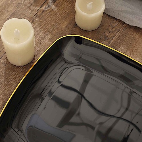 10 Square 10 in Disposable Salad Dinner Plastic PLATES Gold Trim Party Events - Picture 8 of 25