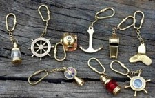 Lot of 9 Antique Brass Key Rings Key Chains Vintage Style Christmas Gift Set