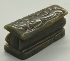 5,2 CM Hongshan-Kultur alte grüne Jade, die Sarg-Schatulle-Tier-Statue schnitzt