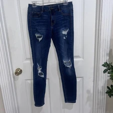 Refuge Women's Size 8 High Waist Blue Skinny Distressed Dark Stretch Denim Jeans