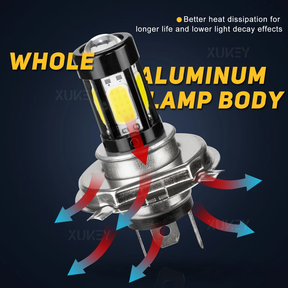 H4 HS1 LED Bulb 6000K White Motorcycle Headlight LED Hi-Lo Beam Light Lamp Bulbs - Image 4 of 4
