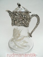 KARAFFE JUGENDSTIL SILBER 925 LILIENDEKOR im RELIEF mit SCHLIFFGLAS - punziert