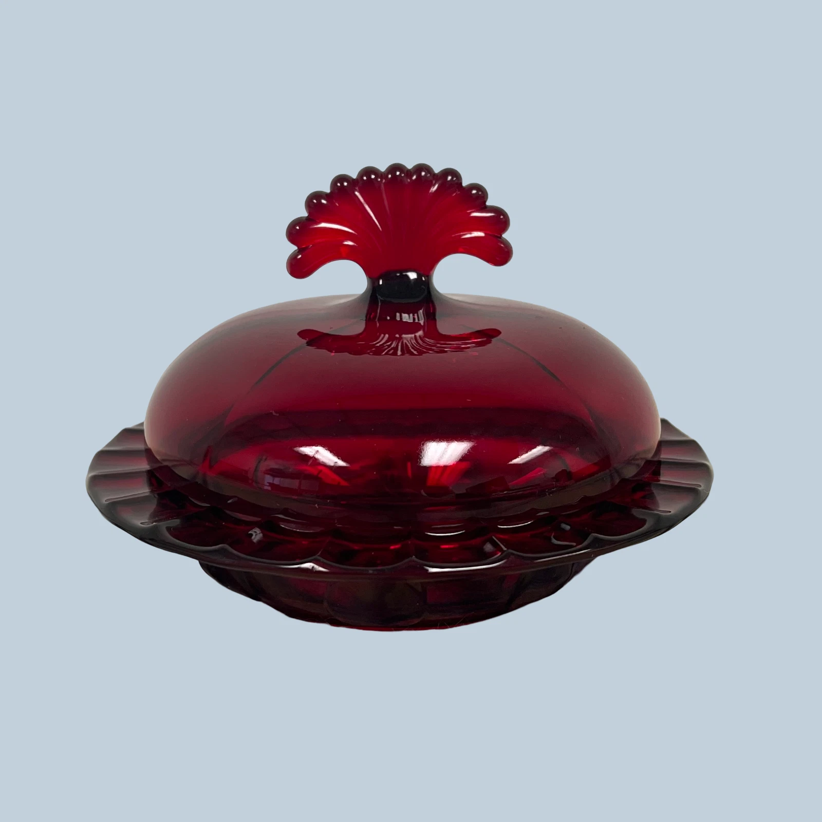 New Martinsville Glass Very Rare Ruby Red Moondrops Butter Dish Circa 1932-1940