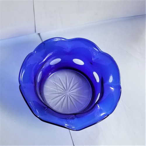 Cobalt Blue Cut to Clear Ruffle Edge Candy Dish 5.5" - Picture 6 of 9