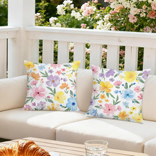Spring Floral Throw Pillow Covers 18x18 Inch Set of 2 Watercolor Yellow Pink Blu