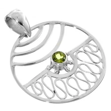 925 Sterling Silver Hand Crafted Peridot Sterling Pendant, 1 11/16"