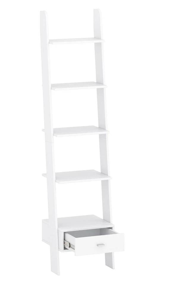 Leiterregal Frank Standregal 45x37,5x188 cm Blanc 5 Niveaux, Avec Tiroir - Photo 3/4