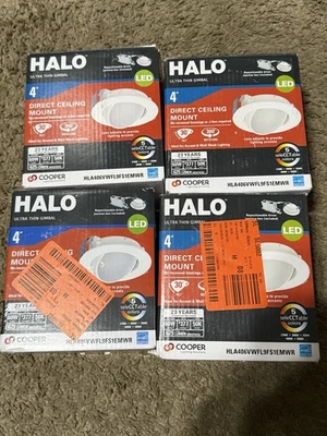 4Pack HALO HLA406VW 4" LED Ultra Thin Gimbal Recessed Light White 5CCT 625lm - Image 1 of 4