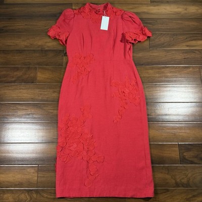Antonio Melani Size 14 Scarlett Red Willow Floral Applique Mock