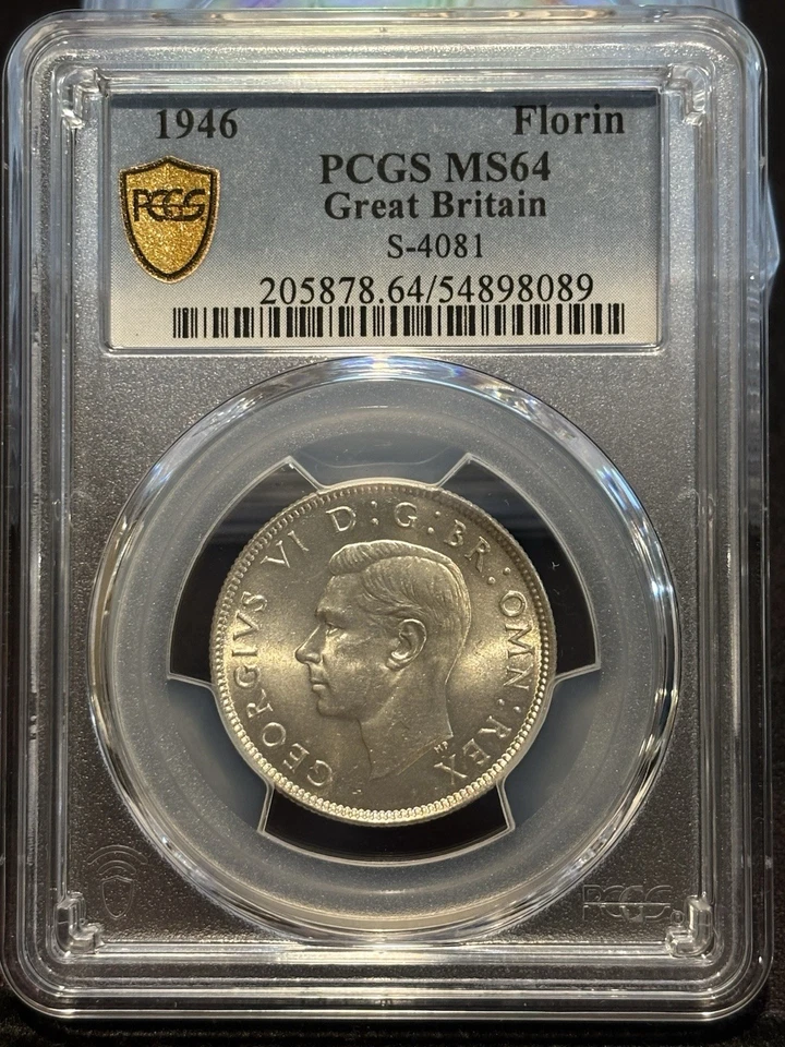 GREAT BRITAIN Two Shillings 1946, PCGS MS 64 Brilliant, Blazing UNC, Florin. R9 - Image 2 of 3