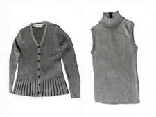 Vtg Sweater Bee Banff Cardigan & Top 2pc Set Size 40 Large Acrylic Lurex Silver