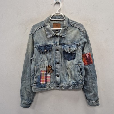 Ralph Lauren Polo Artist Patchwork blau Denim Trucker Jacke Größe Damen Large