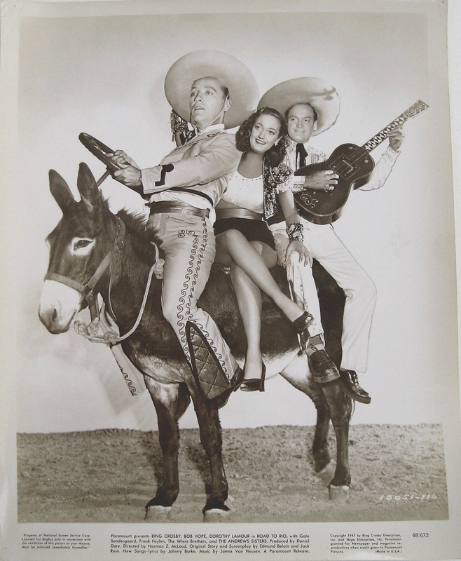 B Crosby, B Hope & D Lamour in film "Road to Rio", original still, 1948, NM