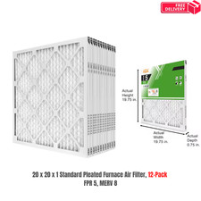 20 x 20 x 1 Standard Pleated Air Filter FPR 5, 12-Pack, Air Filters Replacement