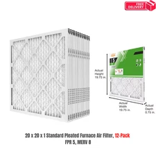 20 x 20 x 1 Standard Pleated Air Filter FPR 5, 12-Pack, Air Filters Replacement