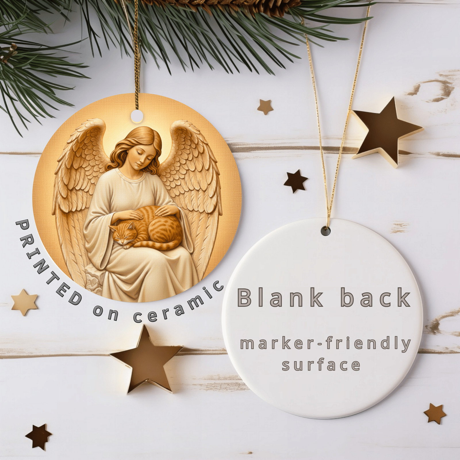 Guardian Angel Cat Ornament, Orange Tabby Memorial Gift, Pet Lover Christmas