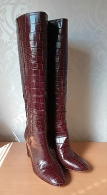 Zara Basic Damen Leder Knielang Kroko Optik Stiefel UK 4 EUR 37 Pre-Loved 