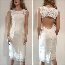 🆓US🛃 SS2006 Dolce & Gabbana Open Back Ivory Beige flax dress IT 38