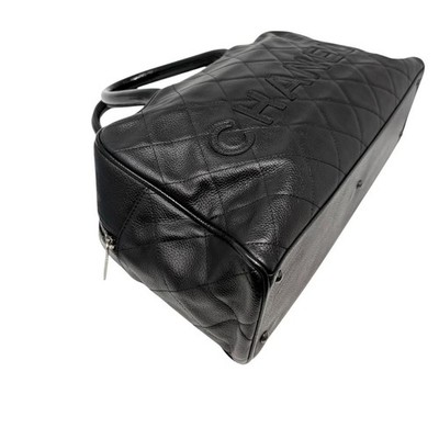 CHANEL Vintage CC Big Logo Quilted Leather Bowling Boston Bag