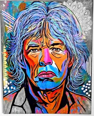 Mick Jagger Original Abstract pop art painting By NYC Artist Ghost 30x24