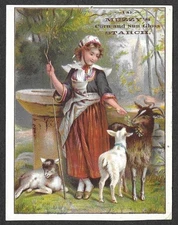 Victorian Trading Card - Muzzy Starch - "Girl with Sheep" (5S4)