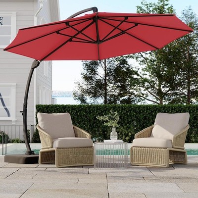aluminum patio umbrella frame Heavy Duty 11Ft Cantilever Patio Umbrella 360° Rotation Aluminum Frame with  Base