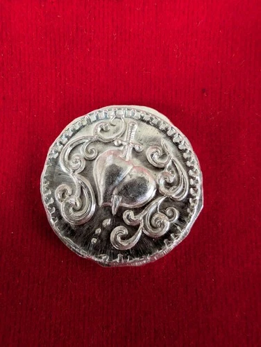 Sword Thru Heart 999 Fine Silver Poured Round By MK Barz .5 Ozt