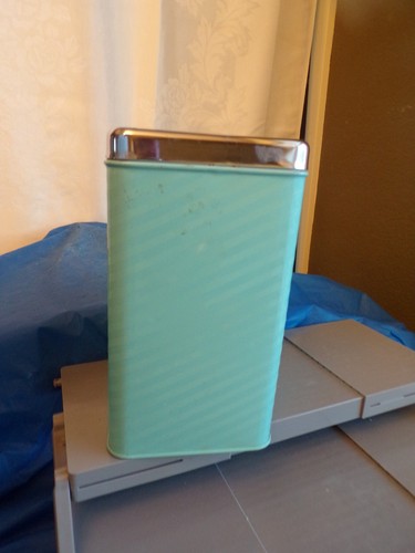 '50s VTG MCM Lincoln Beautyware Chrome & TurquoiseTeal Kitchen Metal Canister - Picture 2 of 12