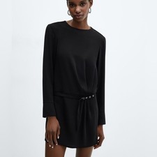 Mango black ruched mini dress with belt NWT Size S