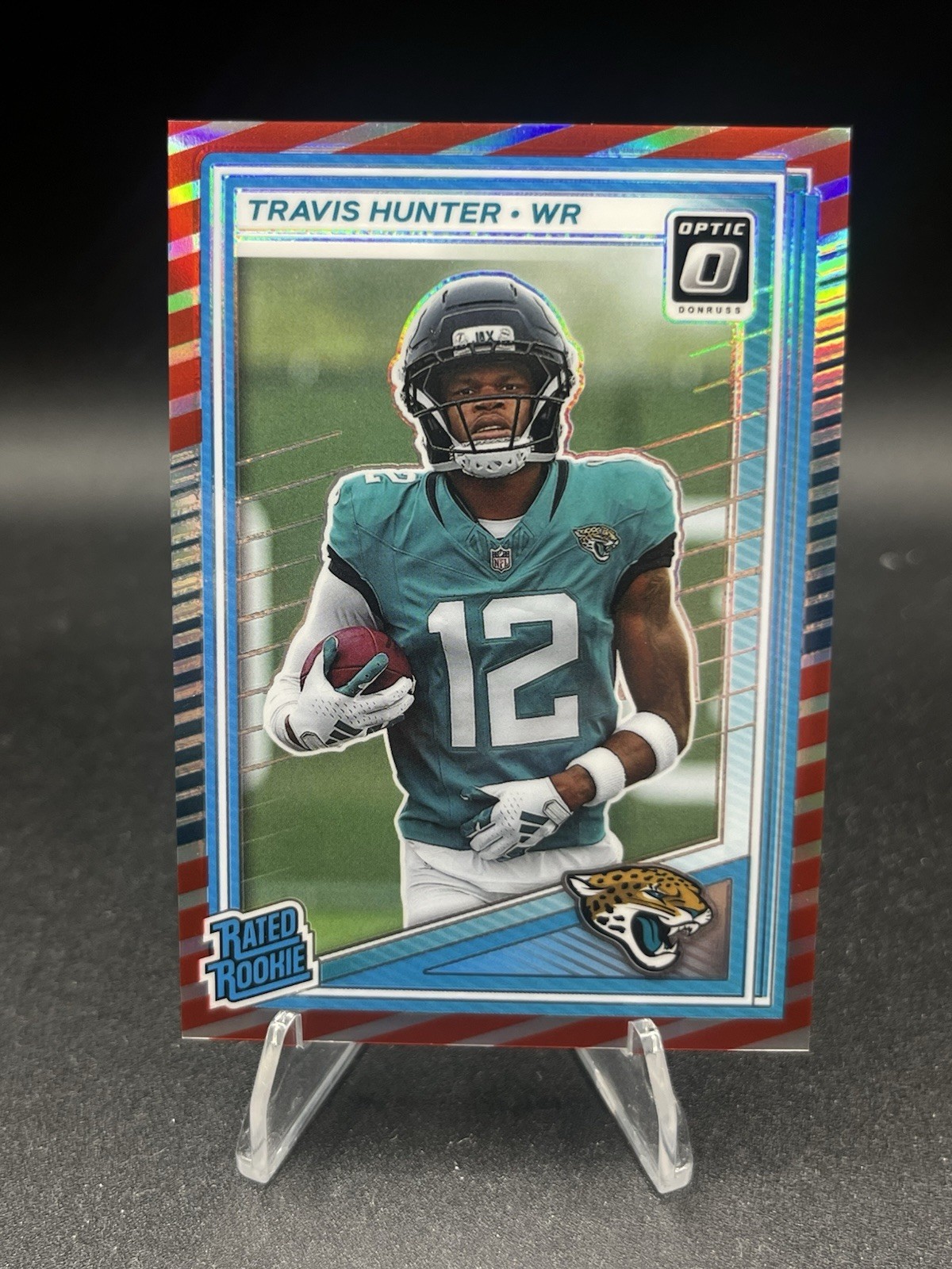 2025 Donruss Optic Travis Hunter Freedom Stripe Rated Rookie SSP #201