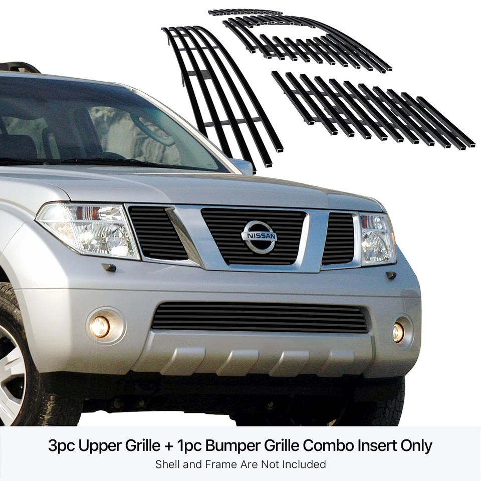 Combo de rejilla Billet negra de acero inoxidable para Nissan Pathfinder/Frontier 2005-2007 Foto 3 de 4