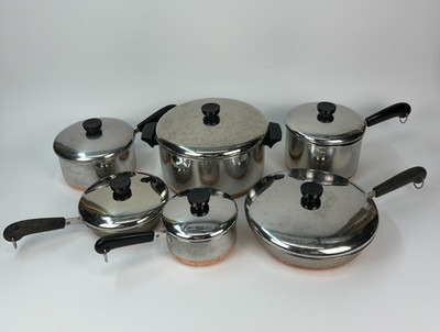  Revere Ware Copper Bottom Cookware Set Lot of 12 Vintage All American Made