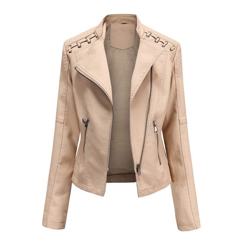 Women's Faux Leather Motorcycle Jacket Slim Fit Short Casual Lightweight Coat - Picture 33 of 101