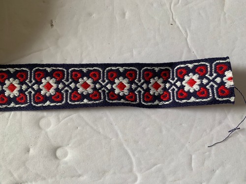 Vintage 1970s Deadstock Embroidered Ribbon Trim Blue Red 16+ Yards - Picture 4 of 5