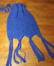 Handmade Crochet Purse Small Blue Hand Bag Cinch Top Boho Hippie B2