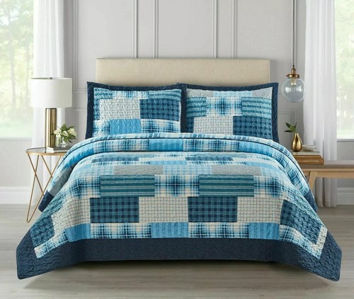 3PC Soft Quilted Patchwork Printed Bedspread Comforter Bed Throw & Pillow Shams - Picture 10 of 29